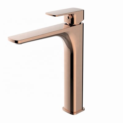 Rose gold hotel bathroom basin brass single hole modern faucets