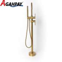 Brushed Gold Floor Standing bath taps Hot Clod Water Mixing Bath Shower Mixer Bathtub Faucet